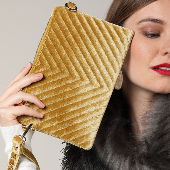 Handbags - Velvet Chevron Crossbody Bag & Wristlet Mustard